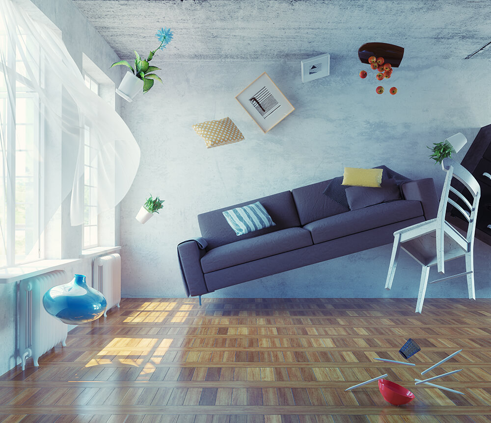 zero-gravity interior. 3d creative concept